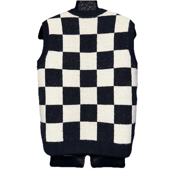 NEW Vans Sleeveless Pullover V Neck Sweater Vest Courtyard XSS Black Cream Check - Picture 2 of 7